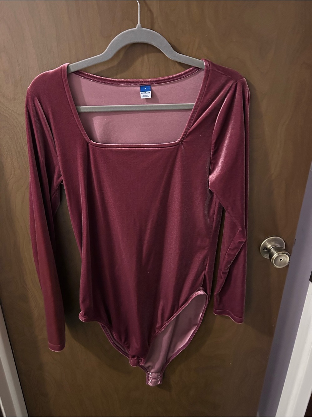 Old Navy Velvet Square-Neck Long Sleeve Bodysuit - Rosewood